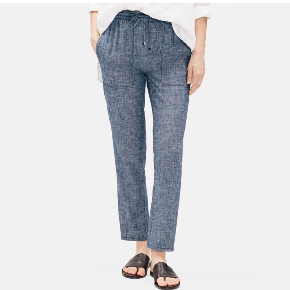 Eileen Fisher Hemp & Organic cotton Chambray Pants - Picture 2 of 8